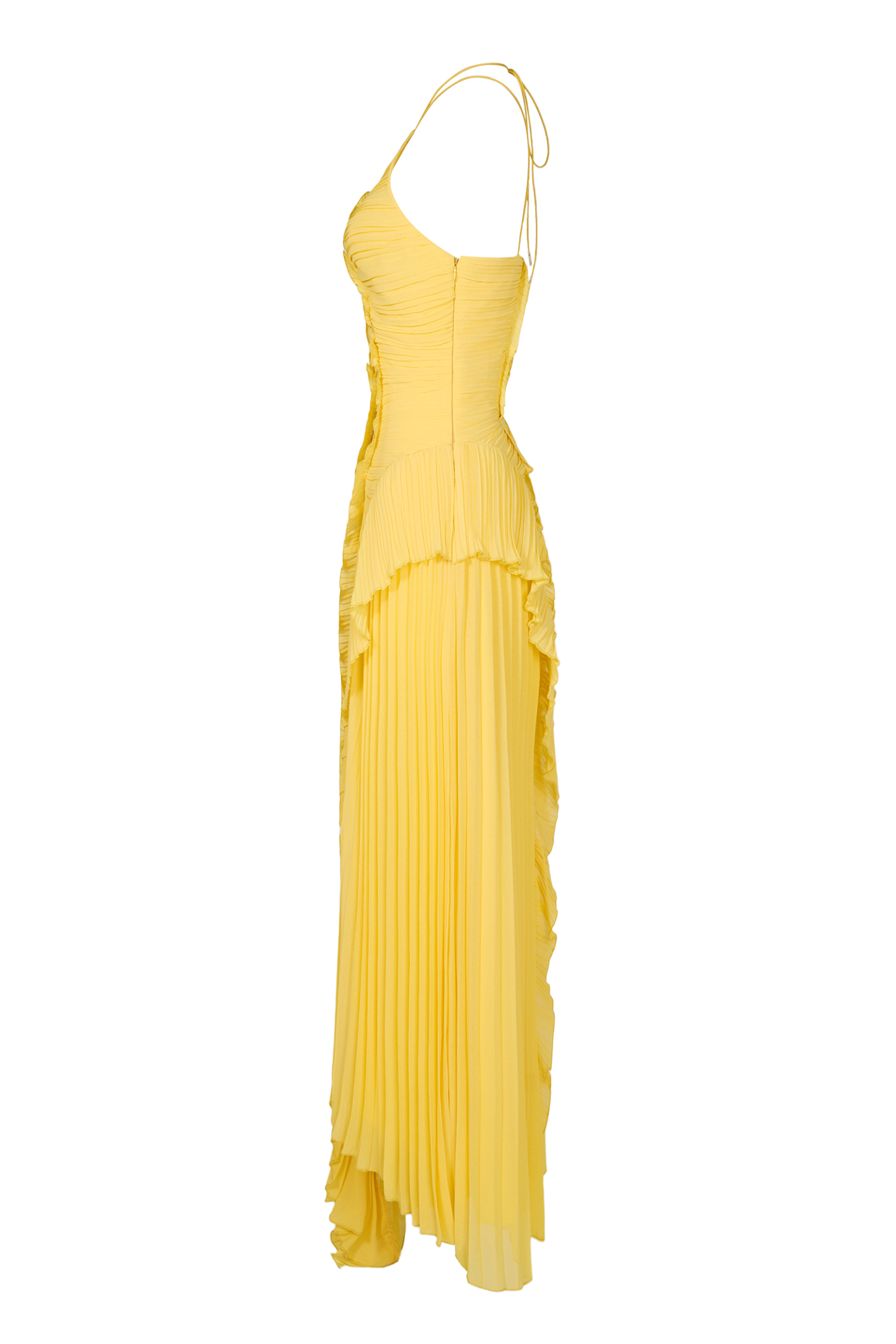 Bernadette Yellow Pleated Frill Halter Neck Midi Dress
