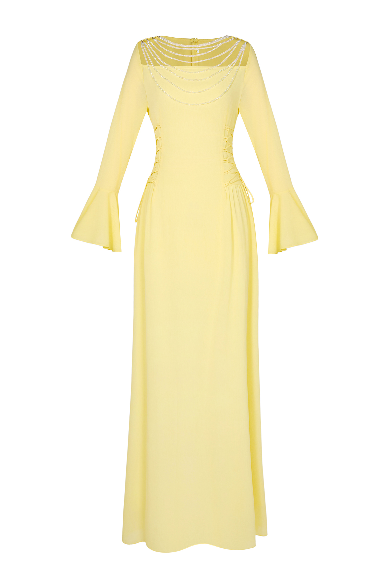 Isla Chiffon Beaded Tie-up Frill Maxi Dress