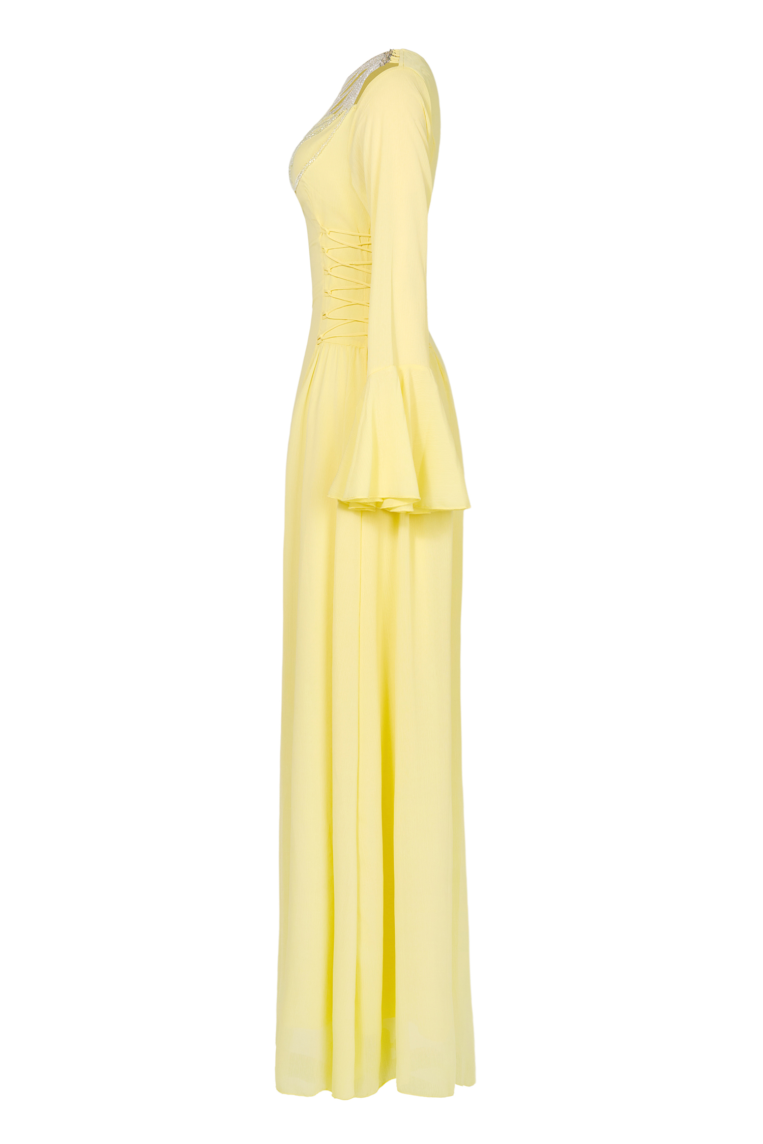 Isla Chiffon Beaded Tie-up Frill Maxi Dress