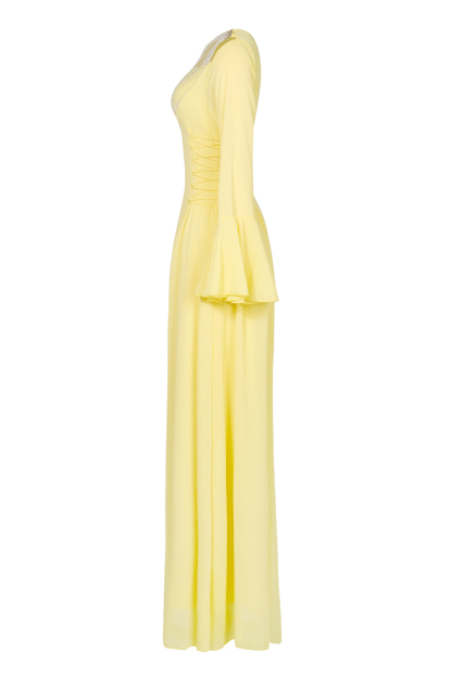 Isla Chiffon Beaded Tie-up Frill Maxi Dress