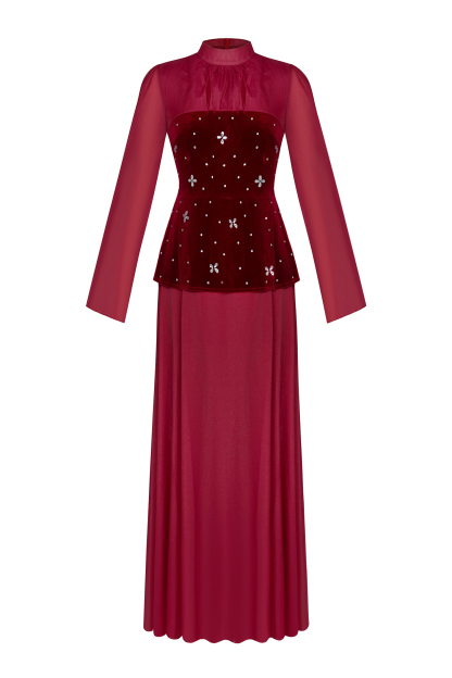 Marina Rhinestone Velvet Splicing Maxi Dress