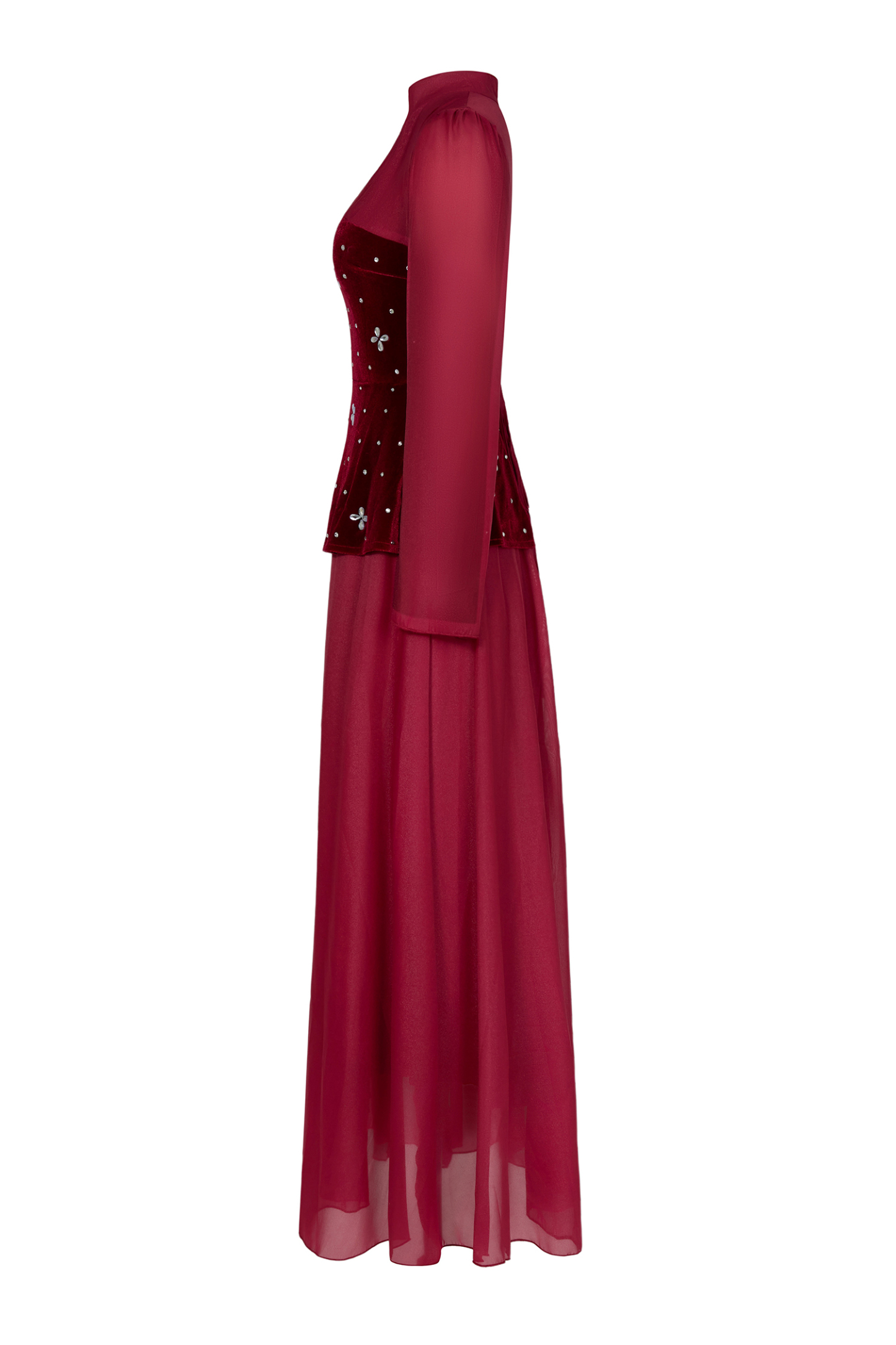 Marina Rhinestone Velvet Splicing Maxi Dress