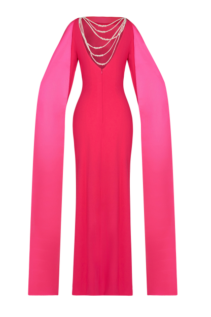 Larissa Faux Pearl Slit Long Sleeve Maxi Dress