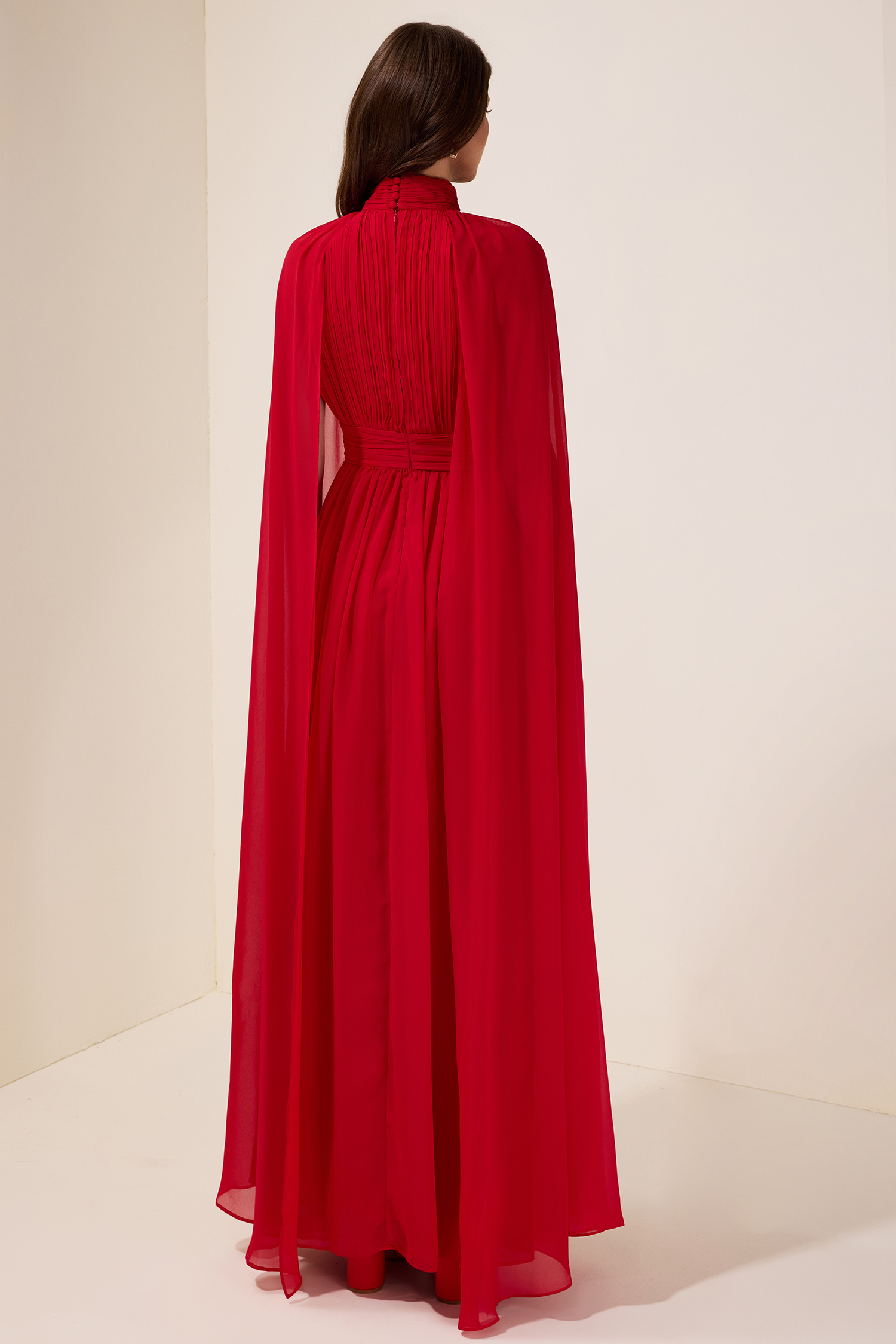 Tracy Chiffon Pleated Cape Sleeve Maxi Dress