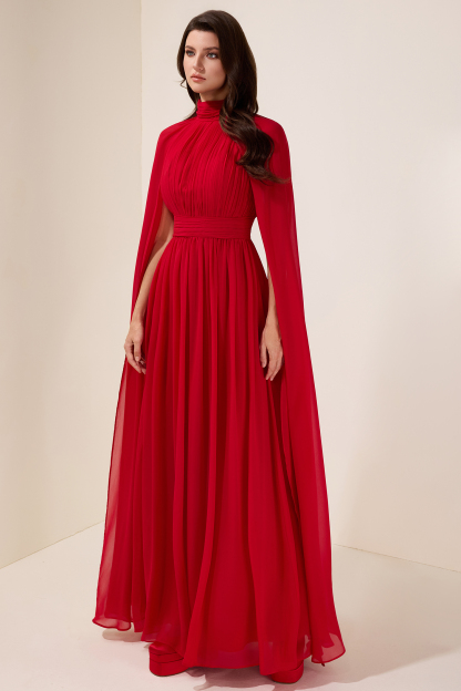 Tracy Chiffon Pleated Cape Sleeve Maxi Dress