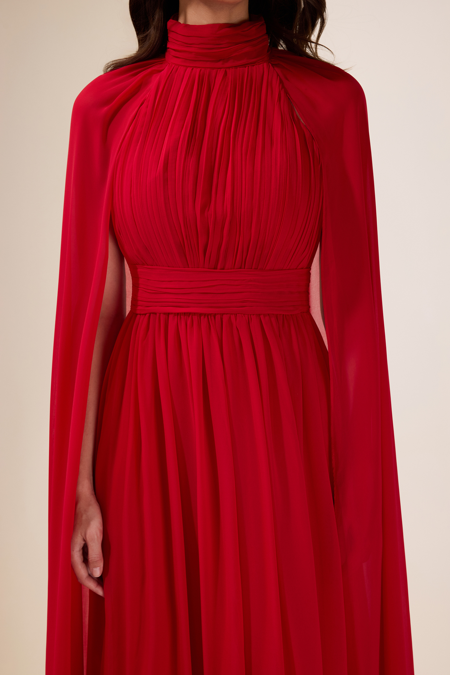 Tracy Chiffon Pleated Cape Sleeve Maxi Dress