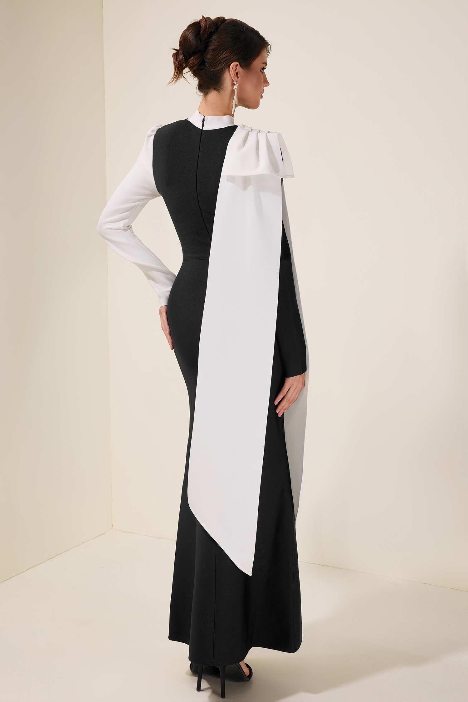 Goldie Rhinestone Contrast Color Bow Midi Dress