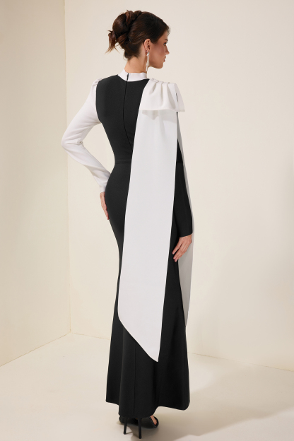 Goldie Rhinestone Contrast Color Bow Midi Dress