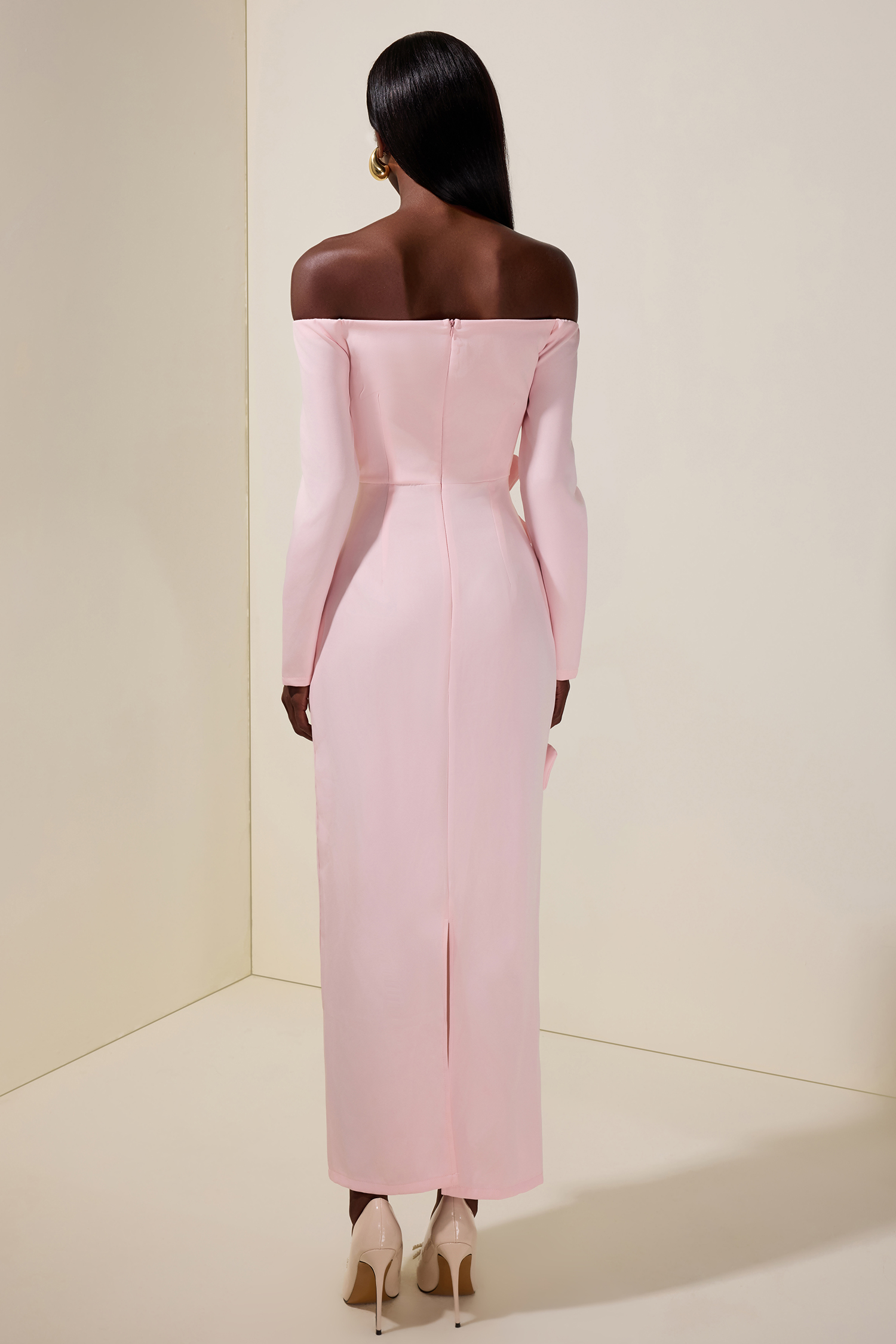 Lydia Solid 3D Flower Off-Shoulder Midi Dress