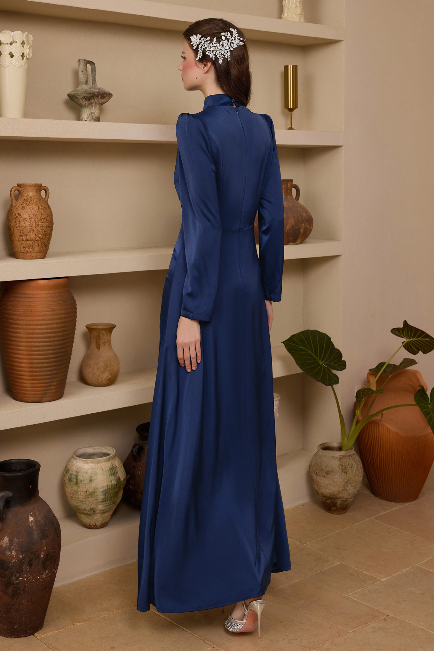 Haleigh Rhinestone Stand Collar Maxi Dress