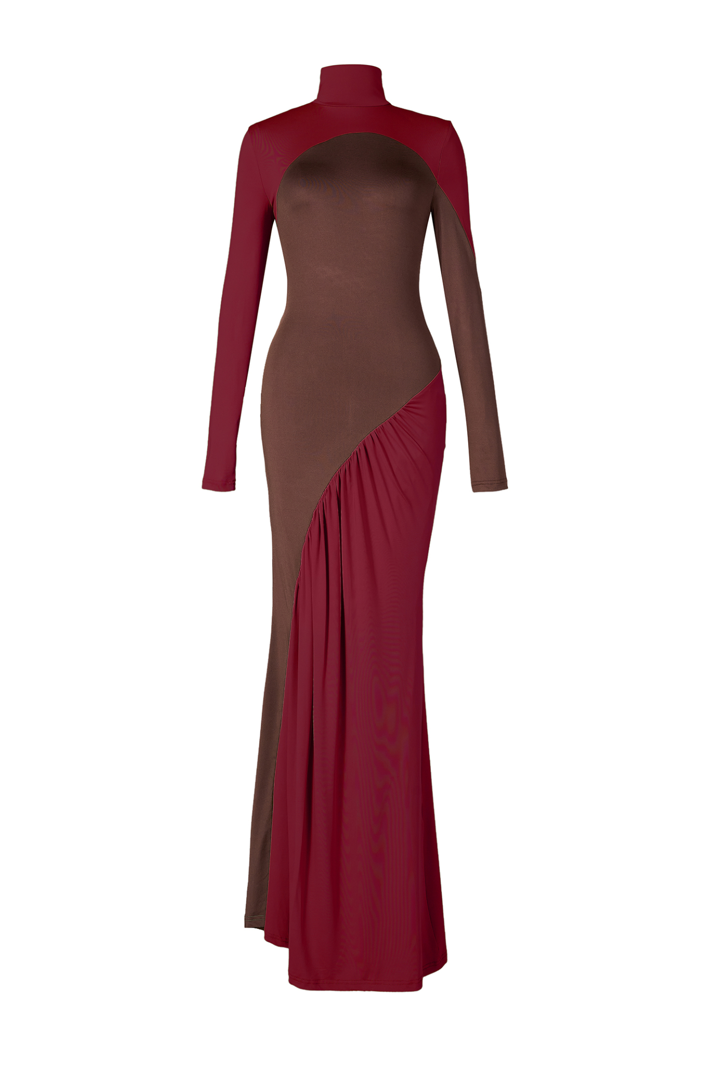 Kathleen Contrast Color Long Sleeve High Neck Maxi Dress