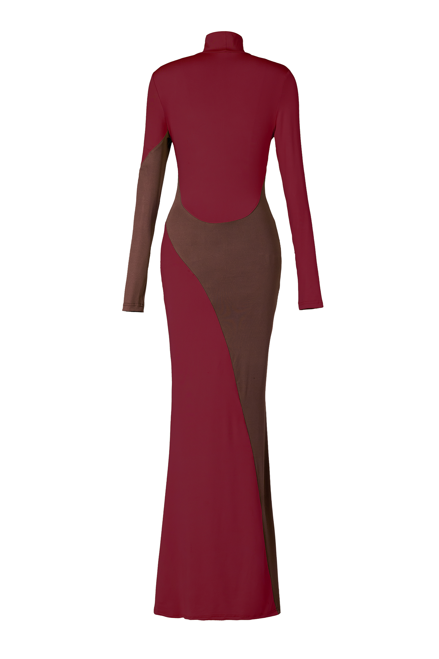 Kathleen Contrast Color Long Sleeve High Neck Maxi Dress