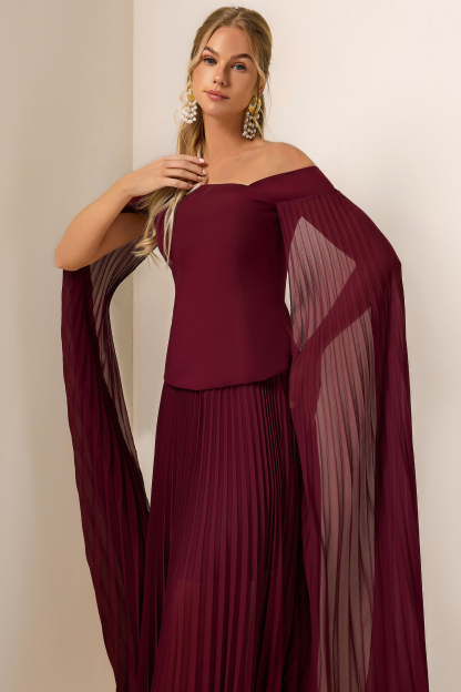 Zelda Solid Cape Sleeve Top & Pleat Maxi Skirt Set
