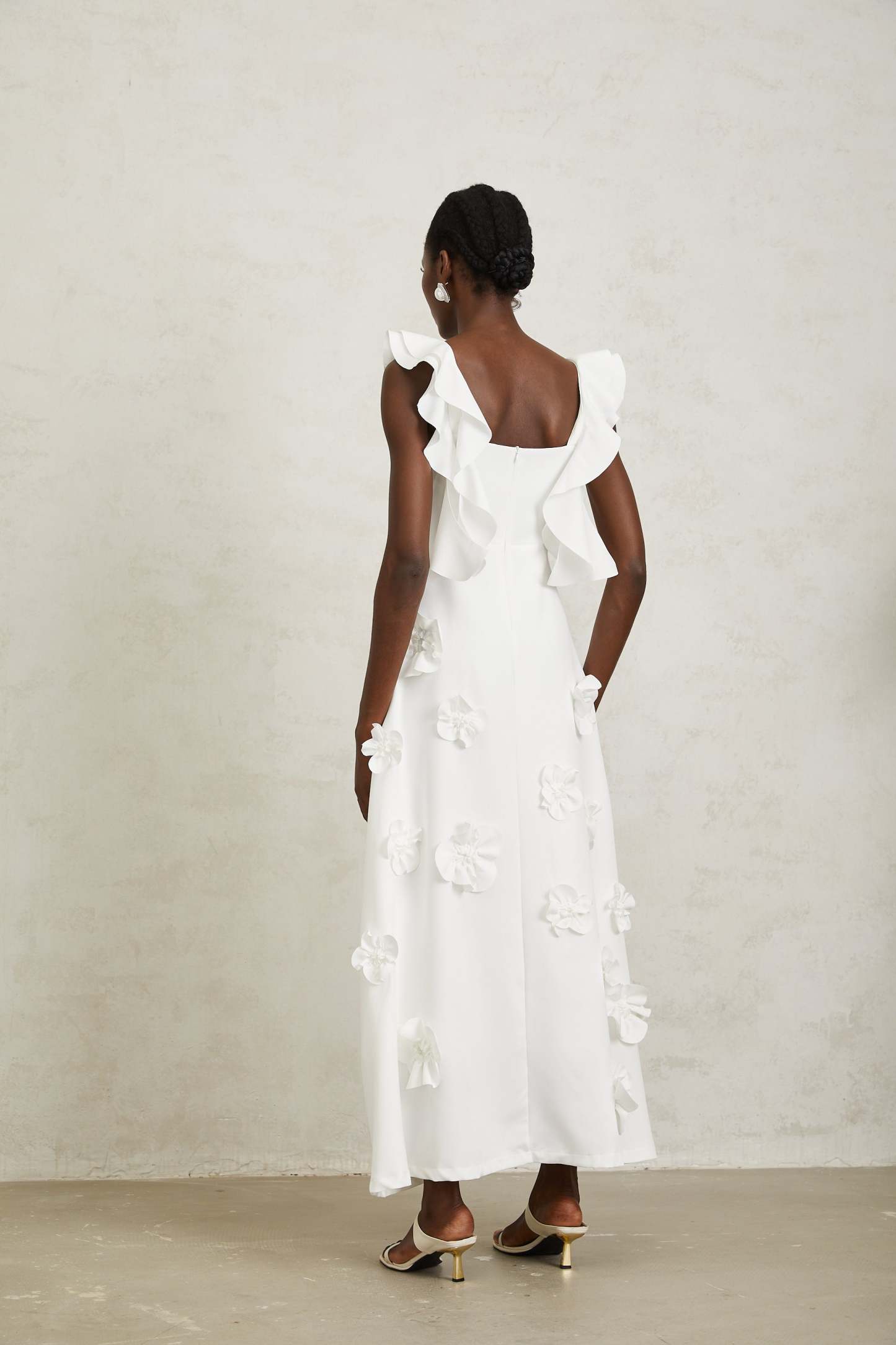 Sylvia 3D Flower Frill Sleeveless Maxi Dress