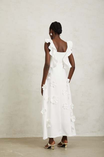 Sylvia 3D Flower Frill Sleeveless Maxi Dress