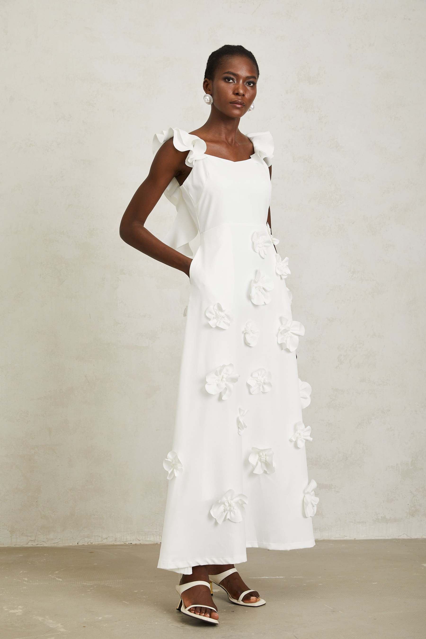 Sylvia 3D Flower Frill Sleeveless Maxi Dress