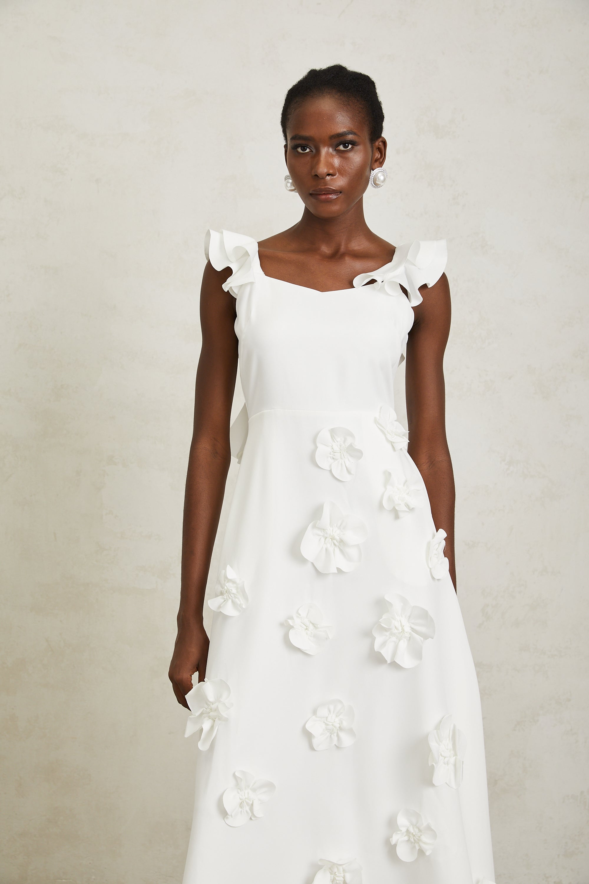 Sylvia 3D Flower Frill Sleeveless Maxi Dress