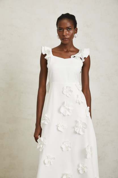 Sylvia 3D Flower Frill Sleeveless Maxi Dress