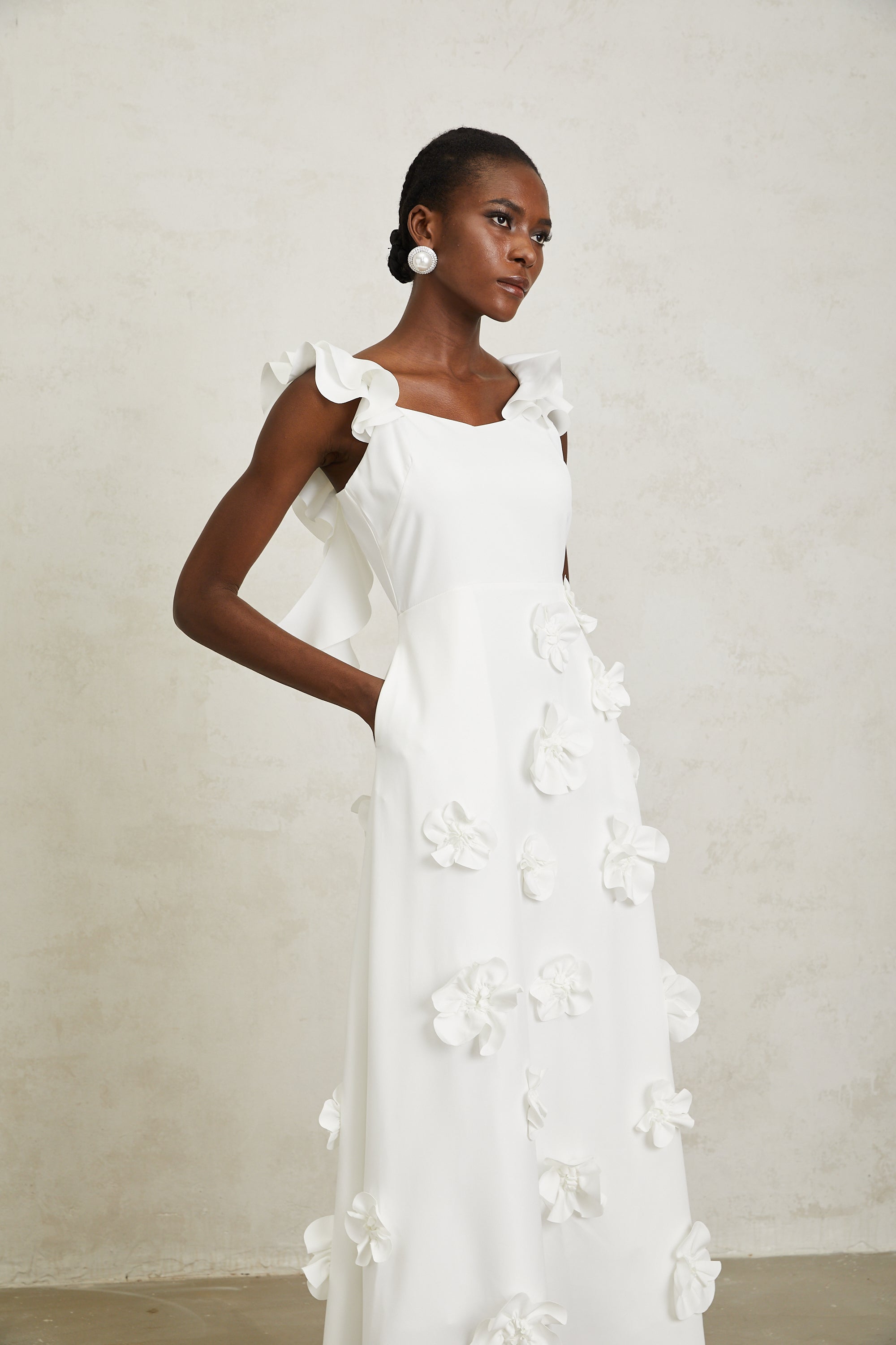 Sylvia 3D Flower Frill Sleeveless Maxi Dress