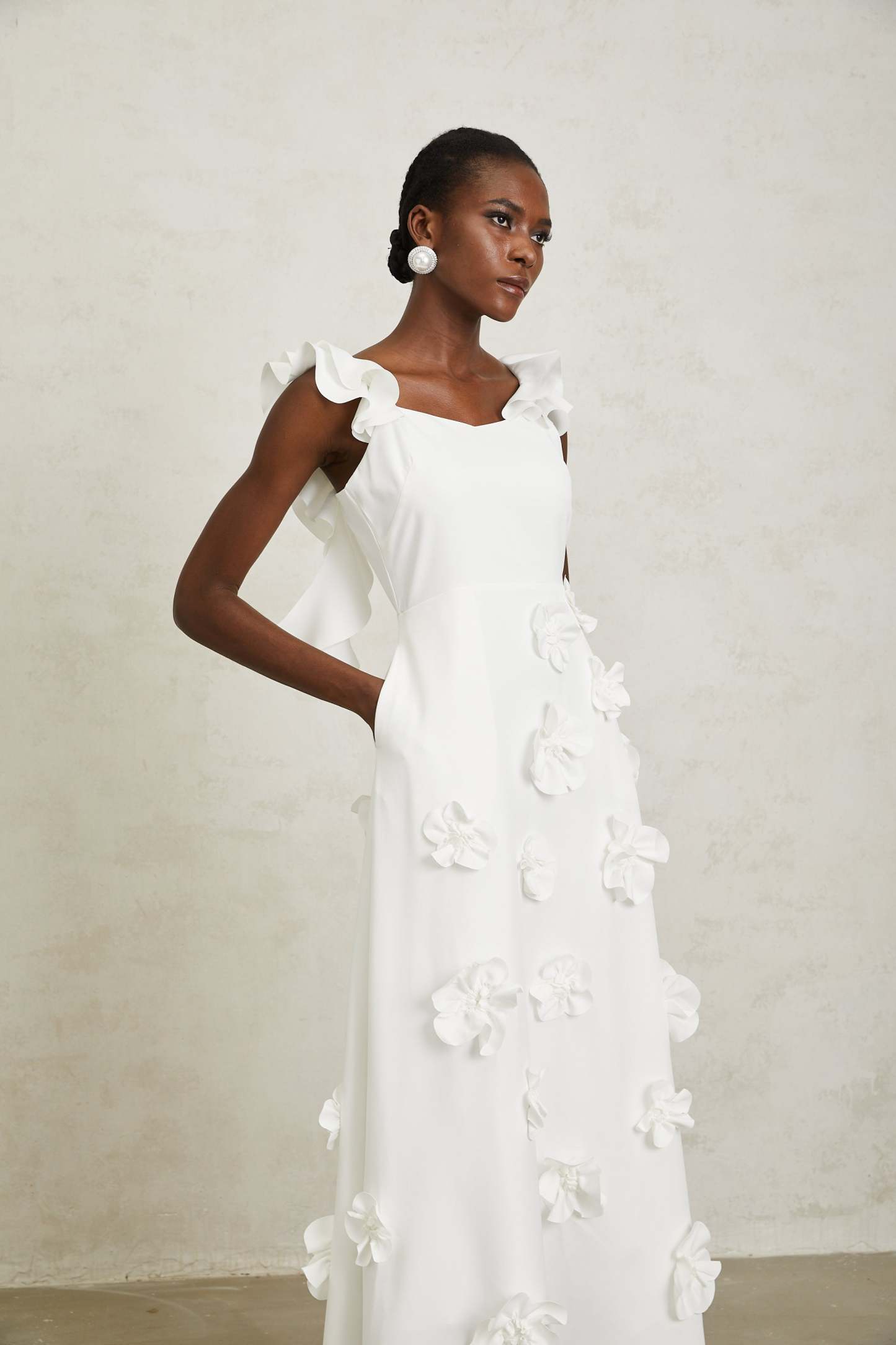 Sylvia 3D Flower Frill Sleeveless Maxi Dress