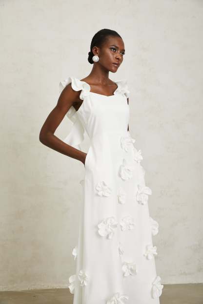 Sylvia 3D Flower Frill Sleeveless Maxi Dress