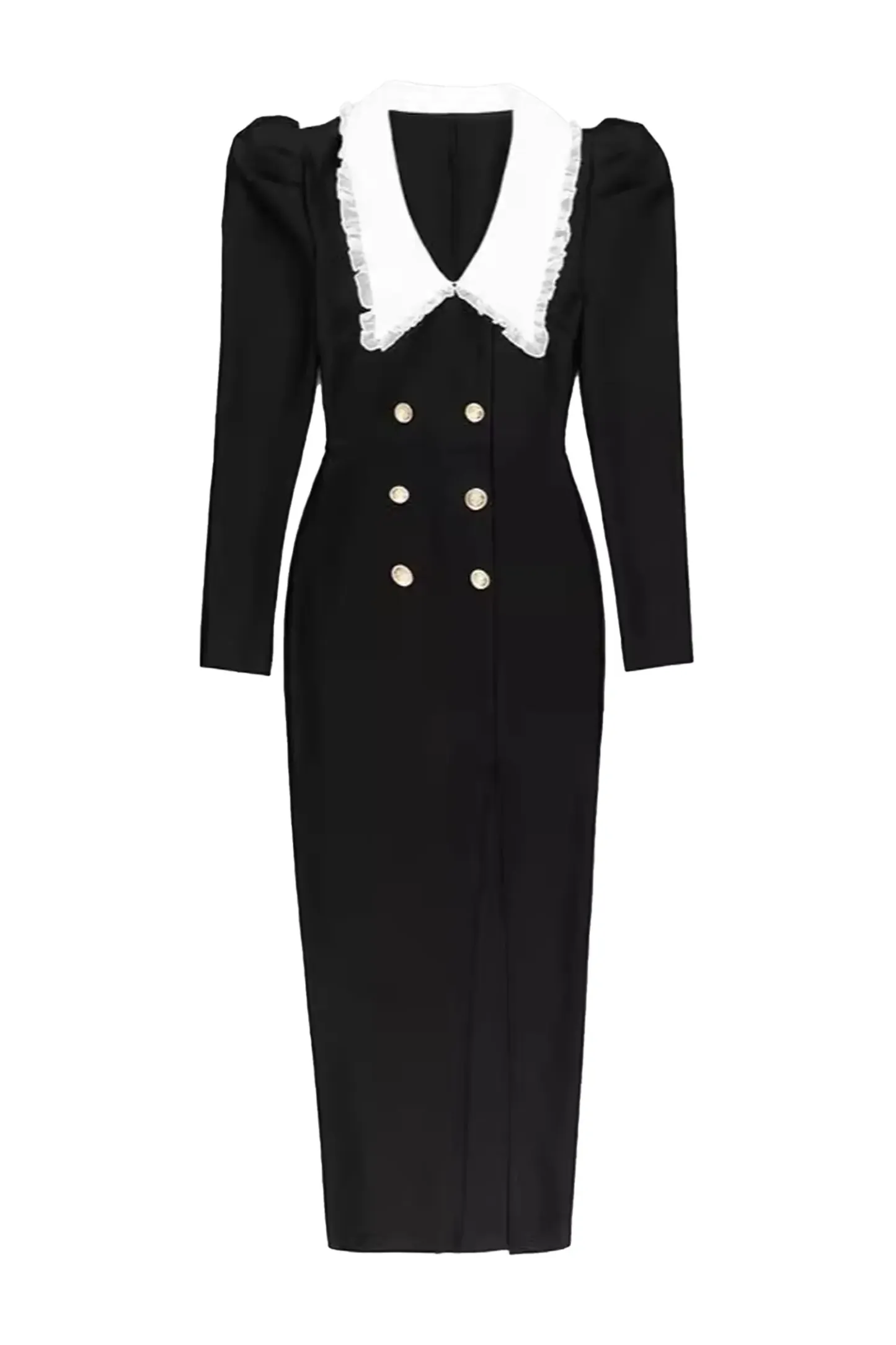 Elvia Black Slit Long Sleeves Bandage Dress