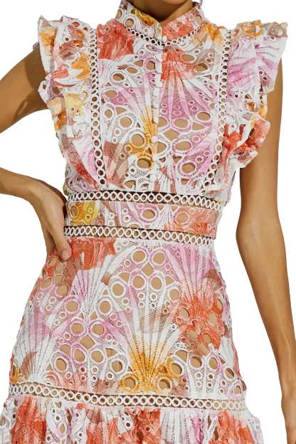 Juliana Orange Hollow Sleeveless Midi Dress