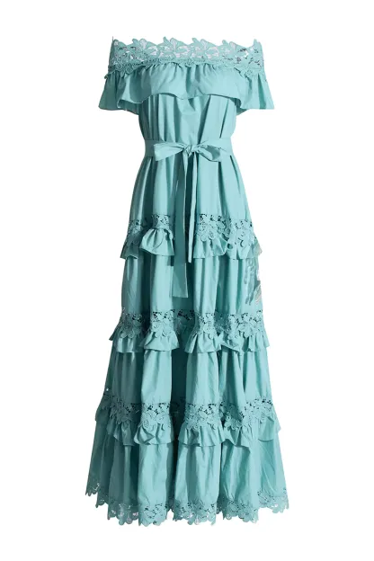 Christy Blue Ruffle Off Shoulder Dress