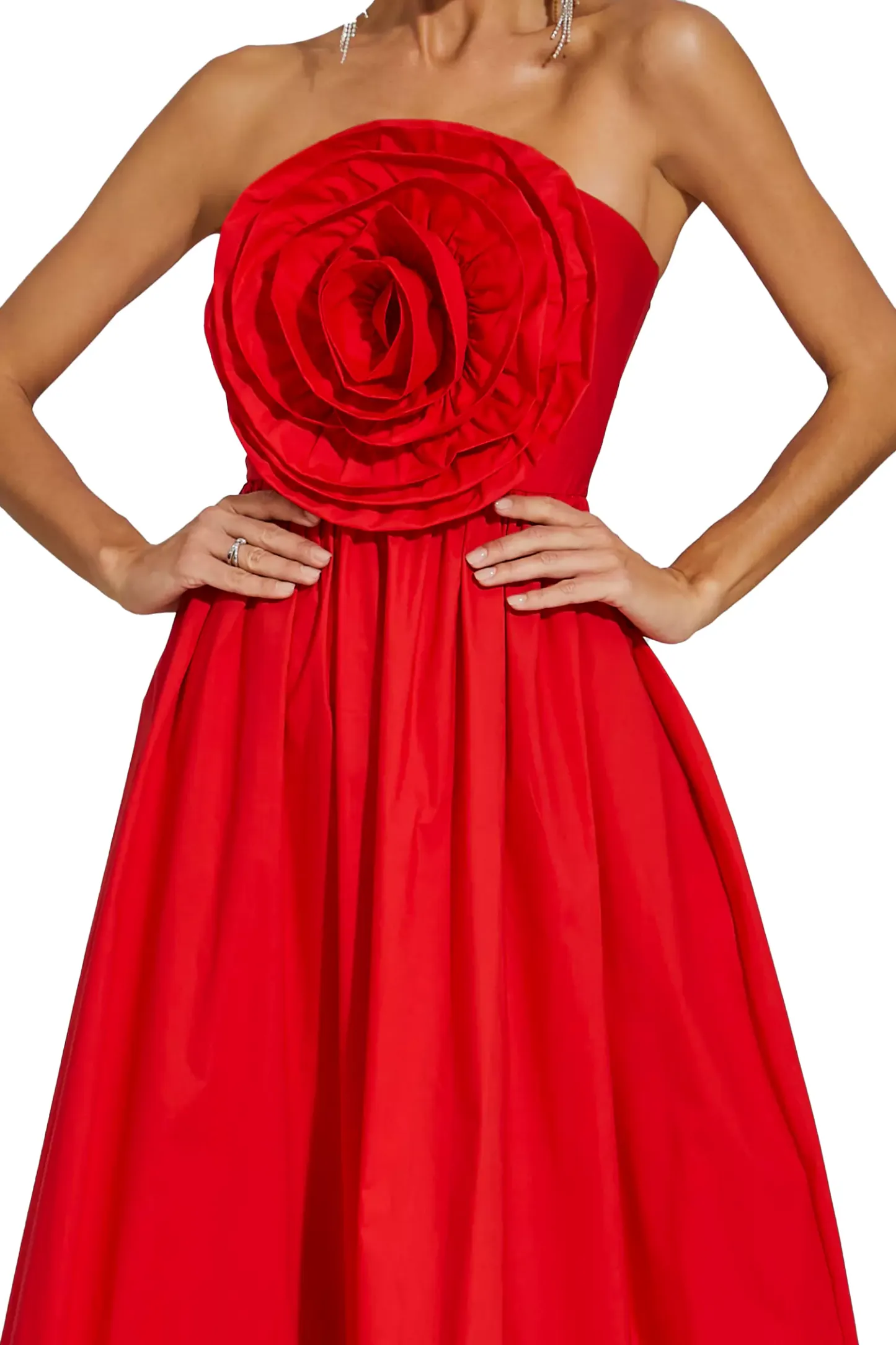 Georgene Red Rose Flower Off Shoulder Dress