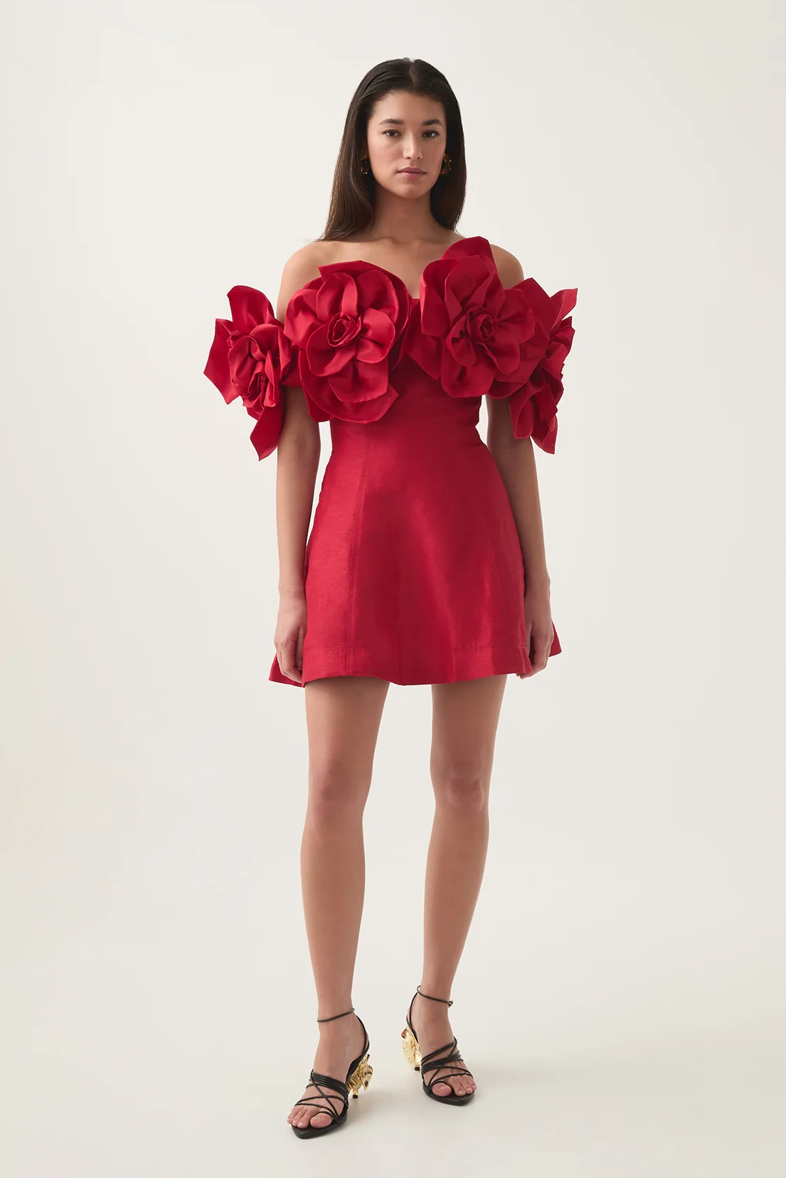 Hazel 3D Flower Solid Off-Shoulder Mini Dress