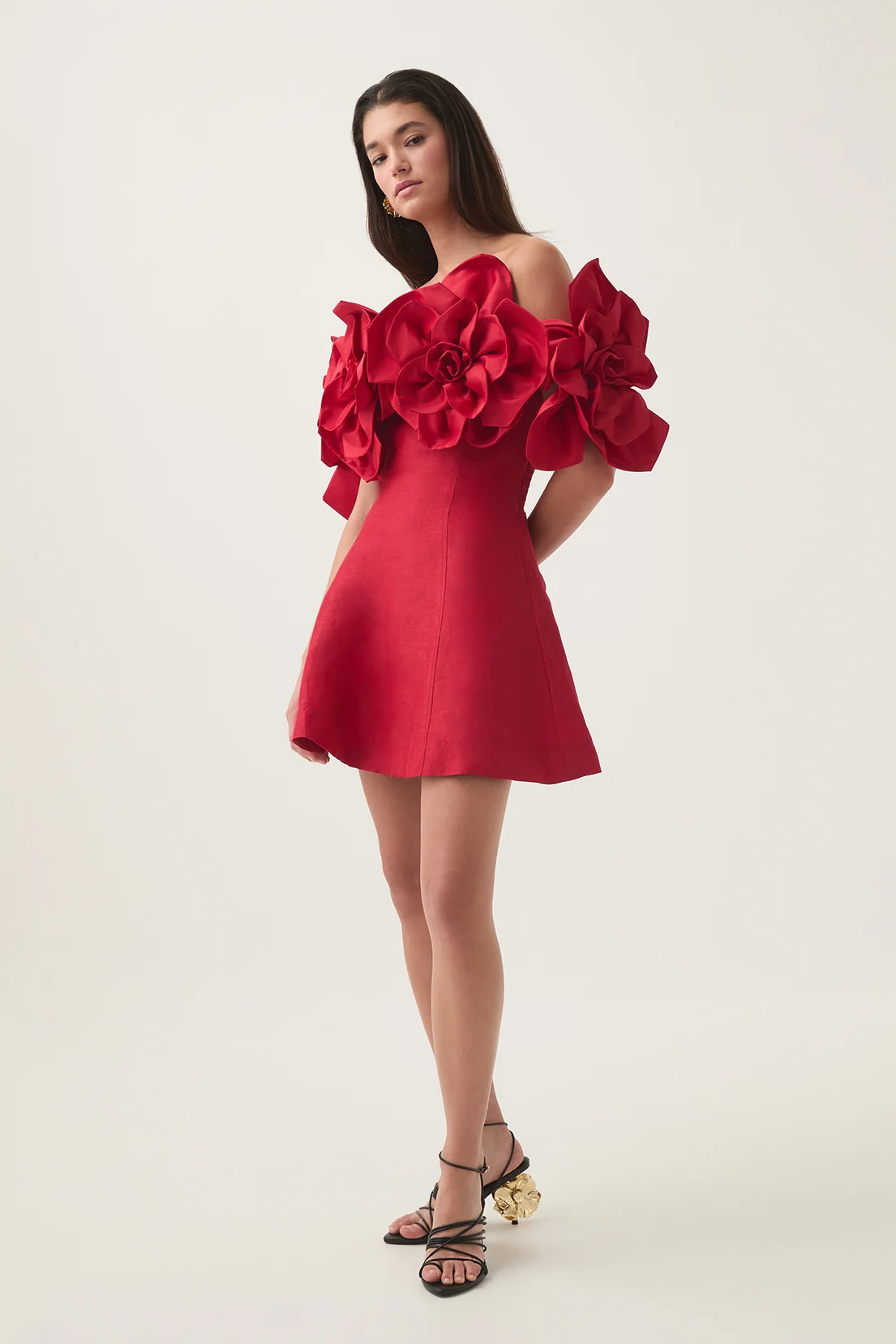 Hazel 3D Flower Solid Off-Shoulder Mini Dress