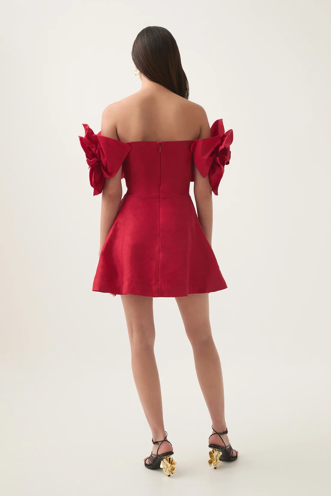 Hazel 3D Flower Solid Off-Shoulder Mini Dress