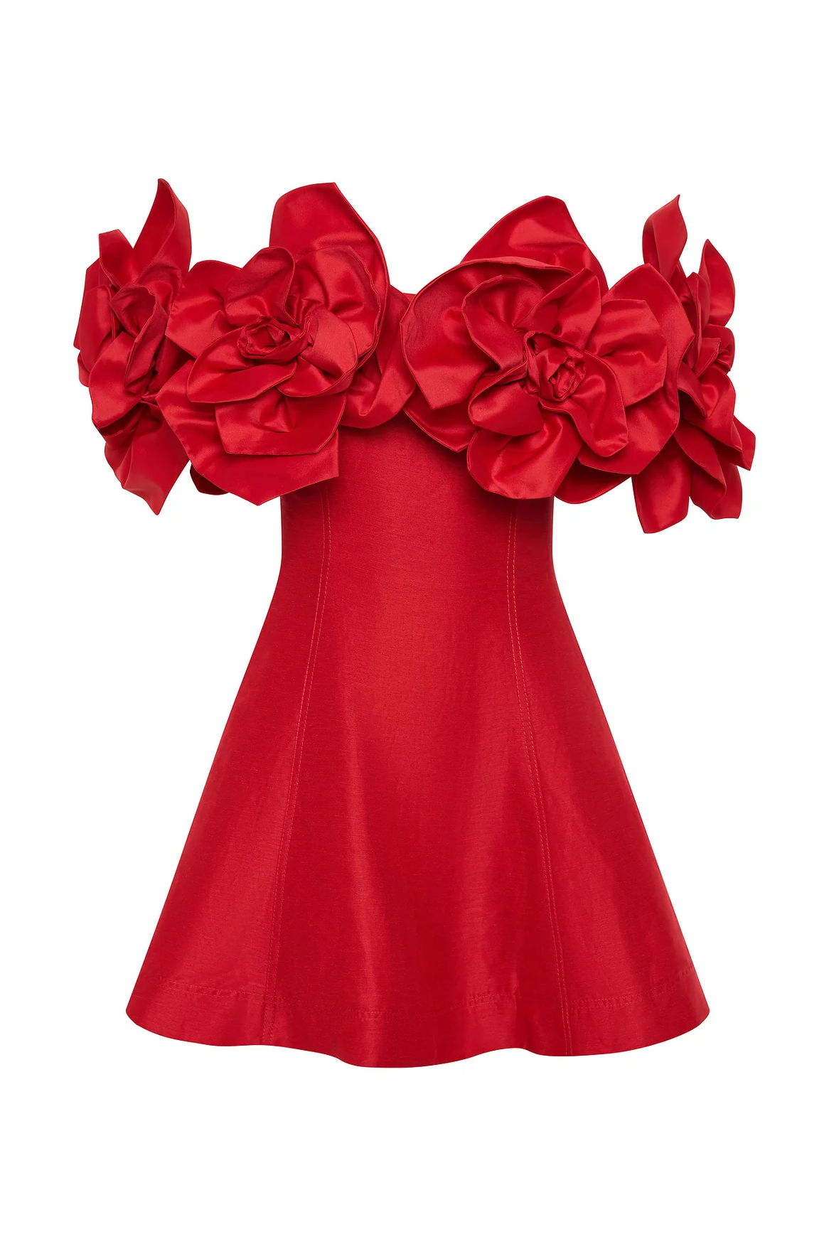 Hazel 3D Flower Solid Off-Shoulder Mini Dress