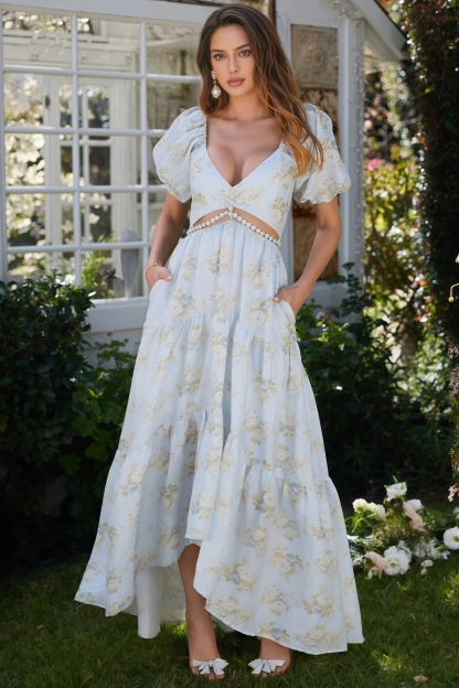 Jolie Blue Printed V-Neck Maxi Dress