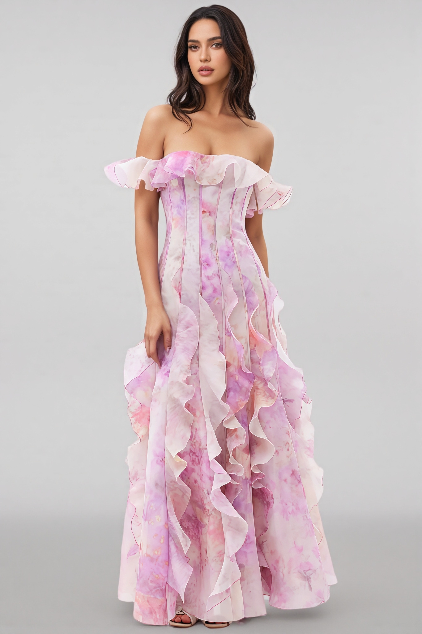 Lana Pink Floral Ruffled Maxi Dress