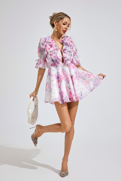 Pealr Floral Corset Short Dress