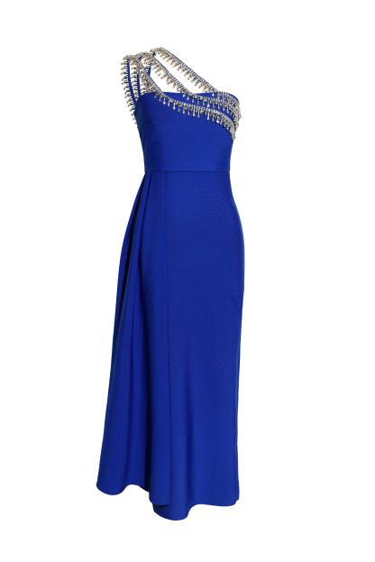 Dagmar One Shoulder Diamond Bandage Maxi Dress