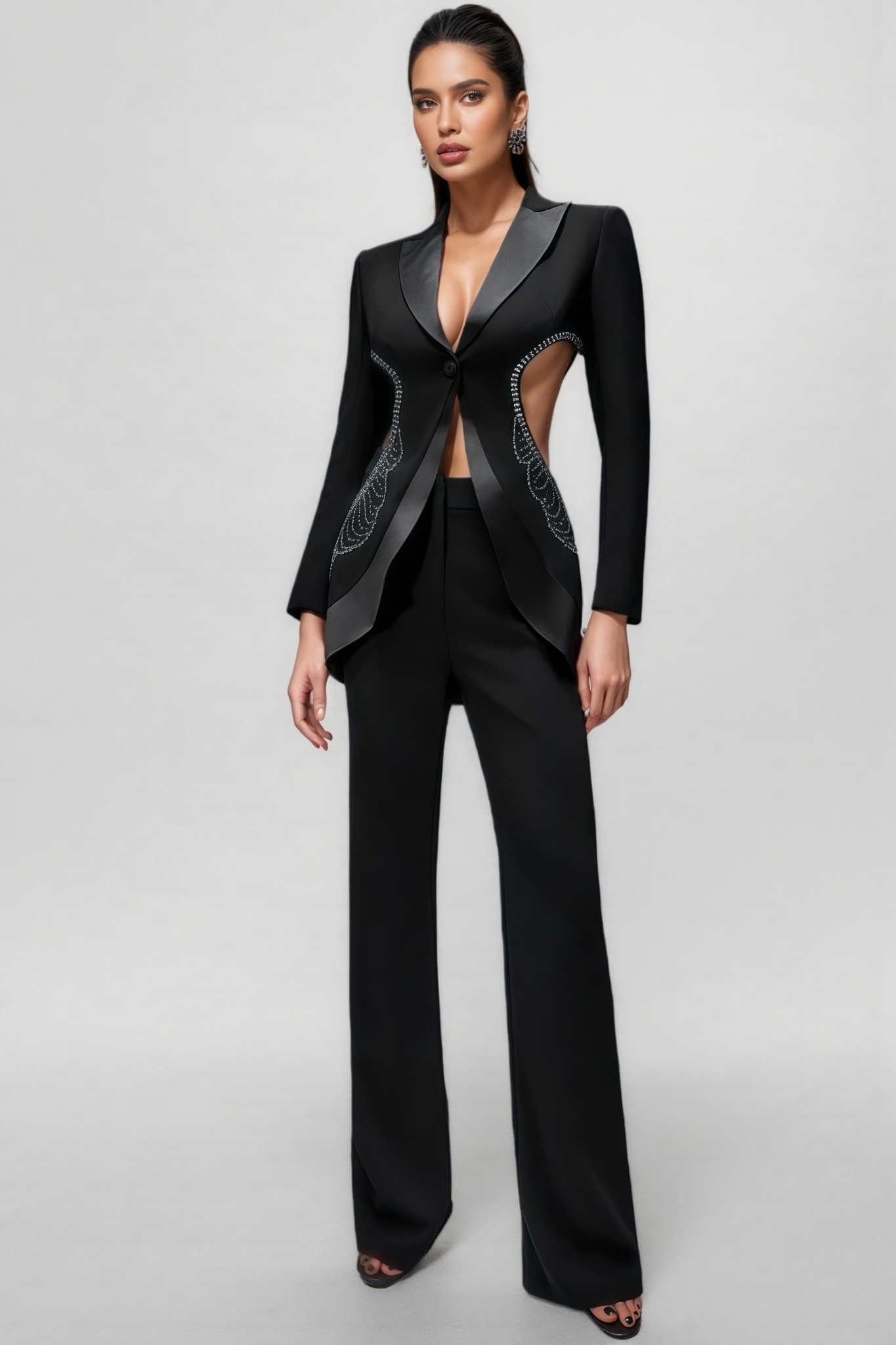 Willow Openwork Rhinestone Blazer Trousers Set