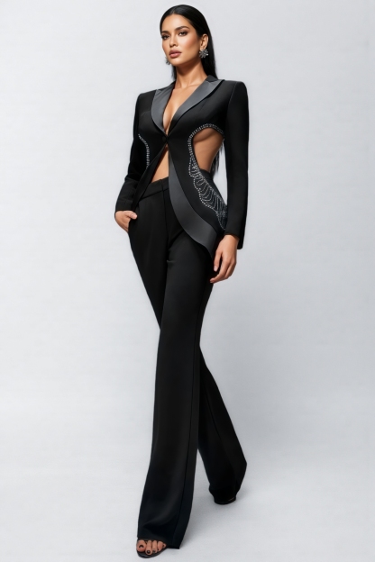 Willow Openwork Rhinestone Blazer Trousers Set