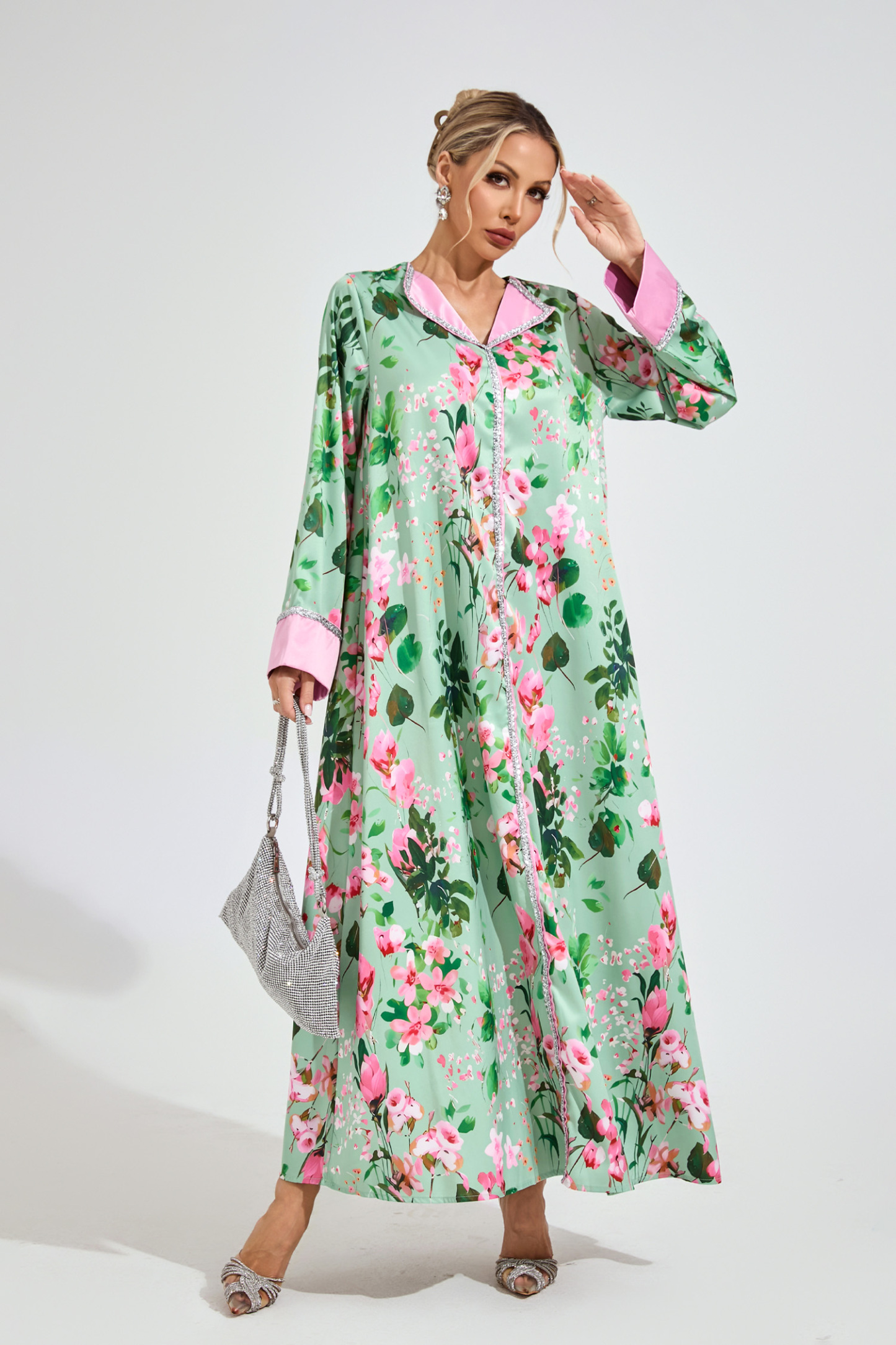 Halle Mint Green A-linePrint Floral Dress