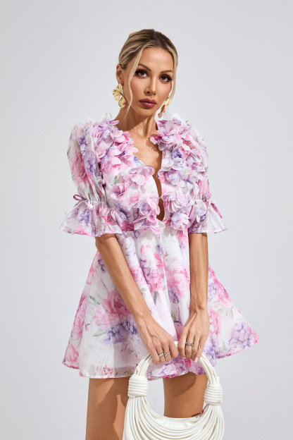 Pealr Floral Corset Short Dress