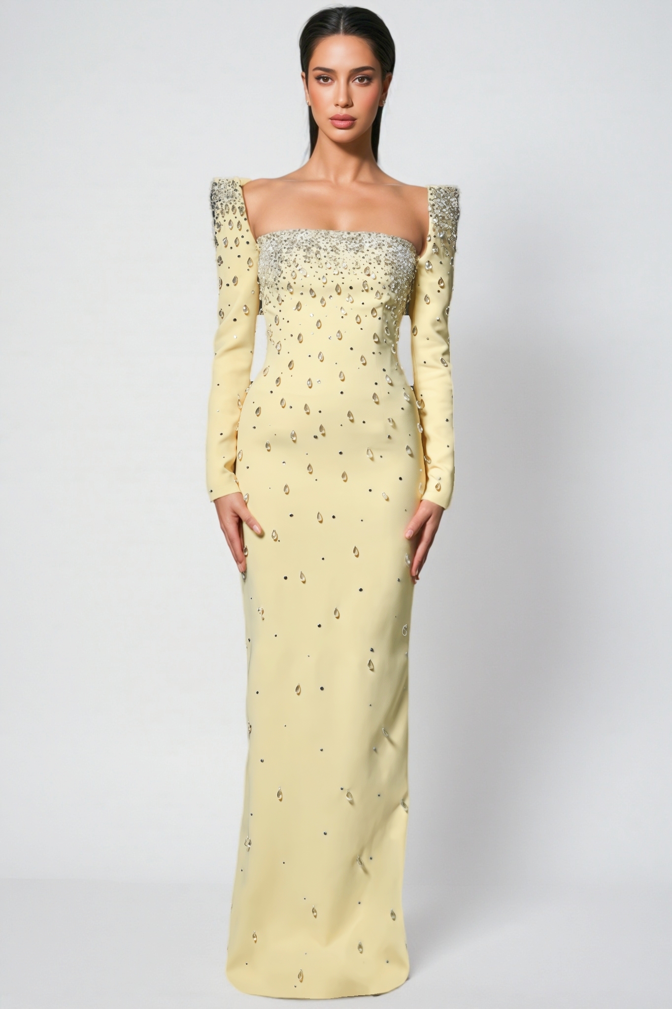 Lynn Yellow Diamonds Beaded Maxi Dress
