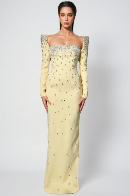 Lynn Yellow Diamonds Beaded Maxi Dress