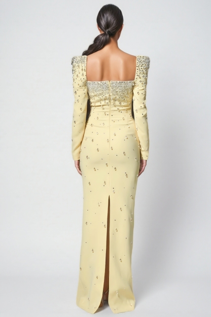 Lynn Yellow Diamonds Beaded Maxi Dress
