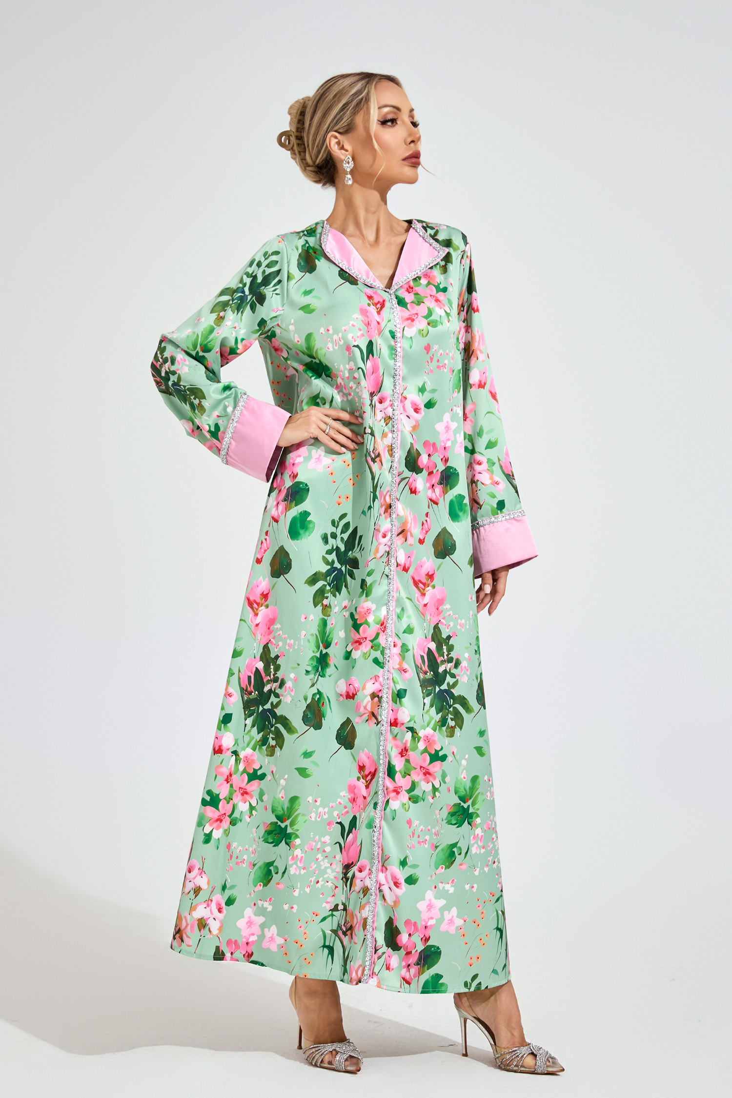 Halle Mint Green A-linePrint Floral Dress