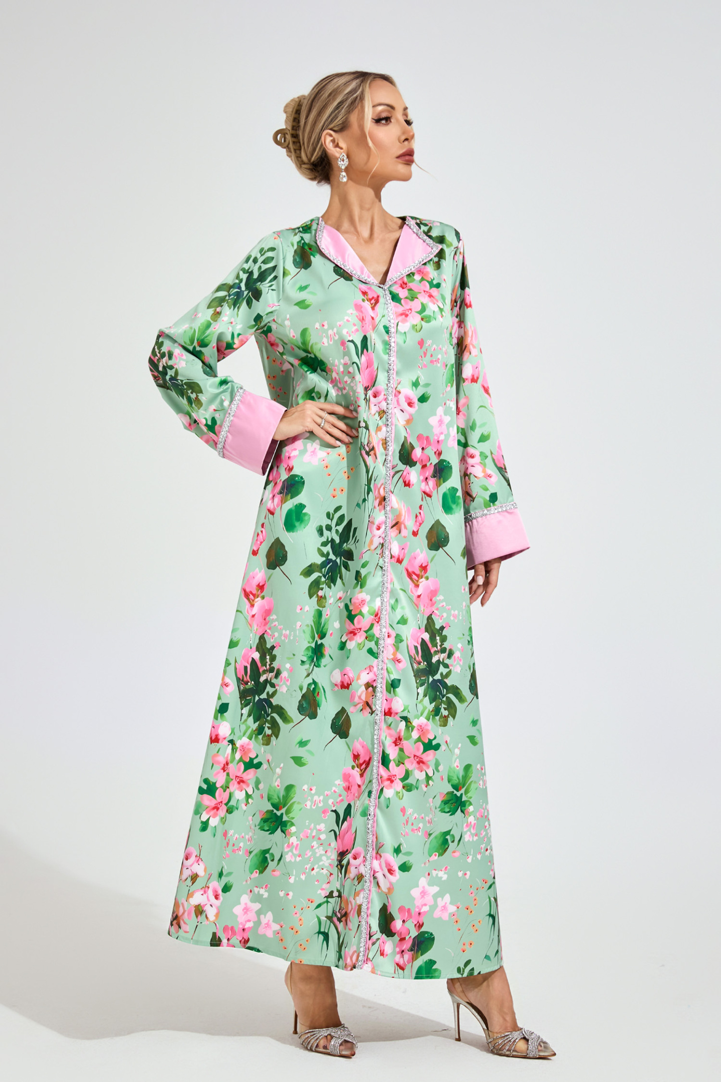 Halle Mint Green A-linePrint Floral Dress