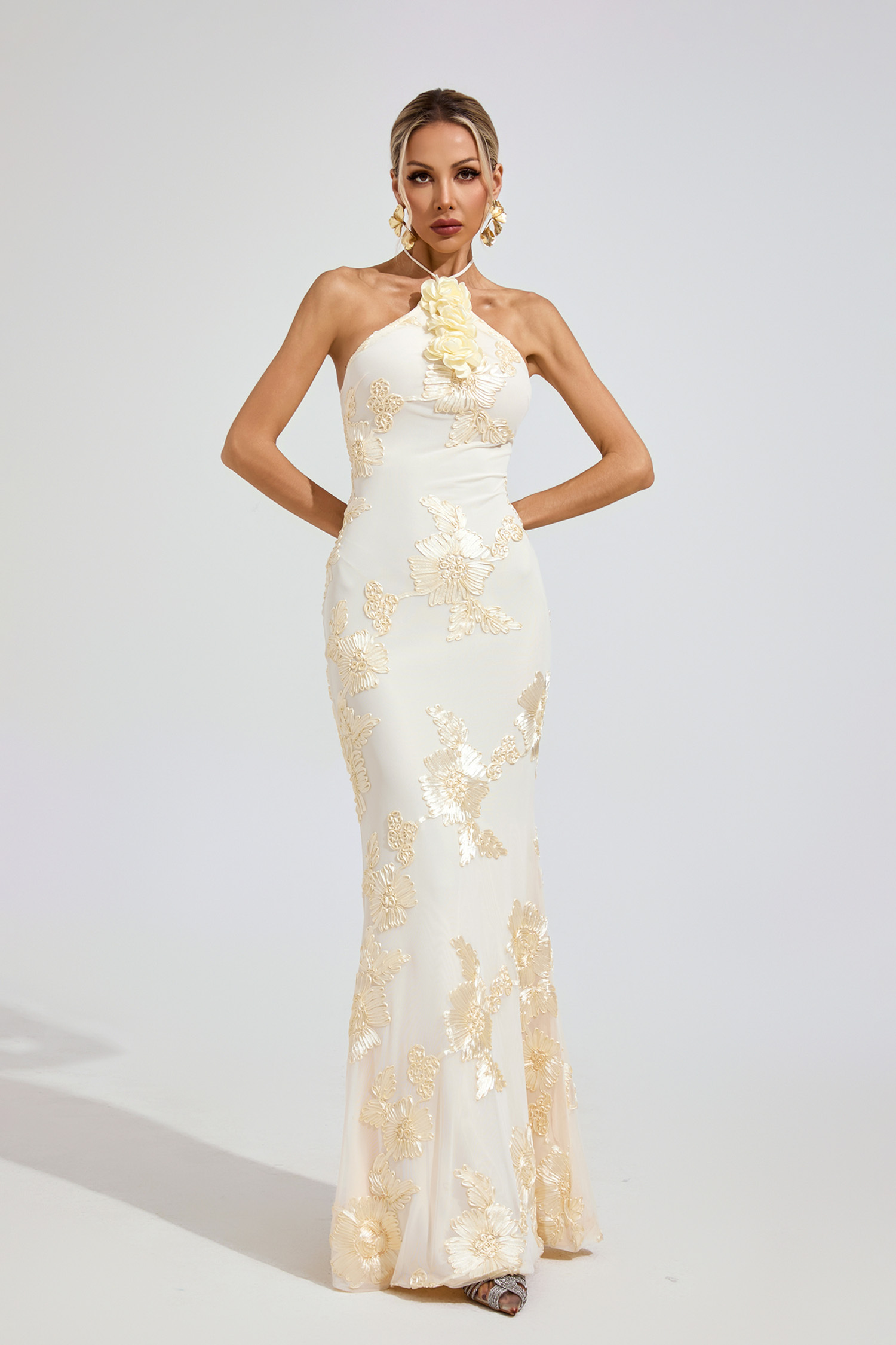 Elena Raw White Strapless Maxi Dress