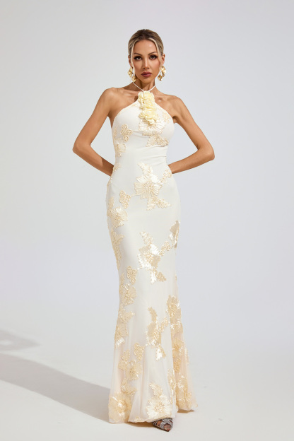Elena Raw White Strapless Maxi Dress