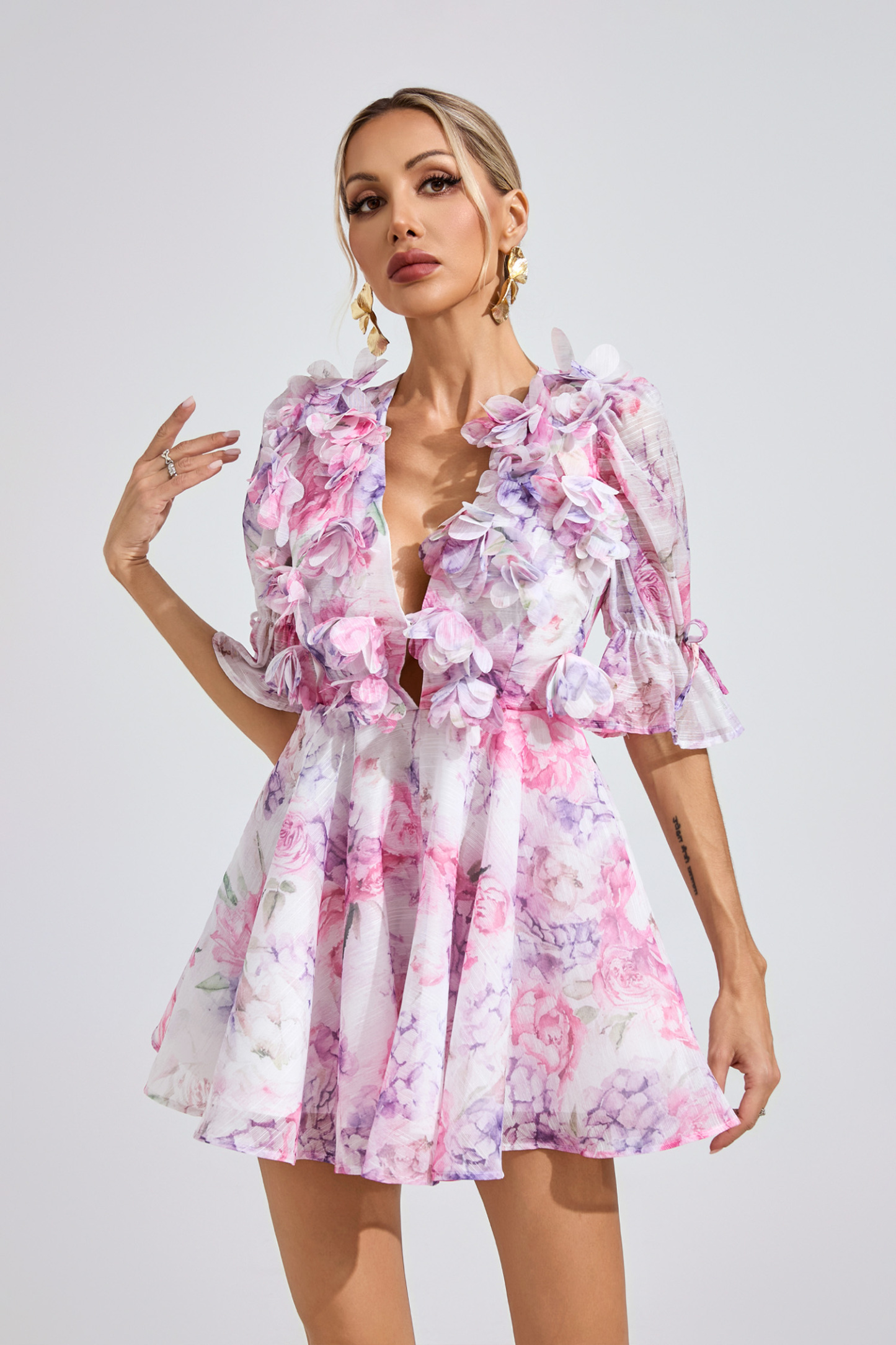 Pealr Floral Corset Short Dress