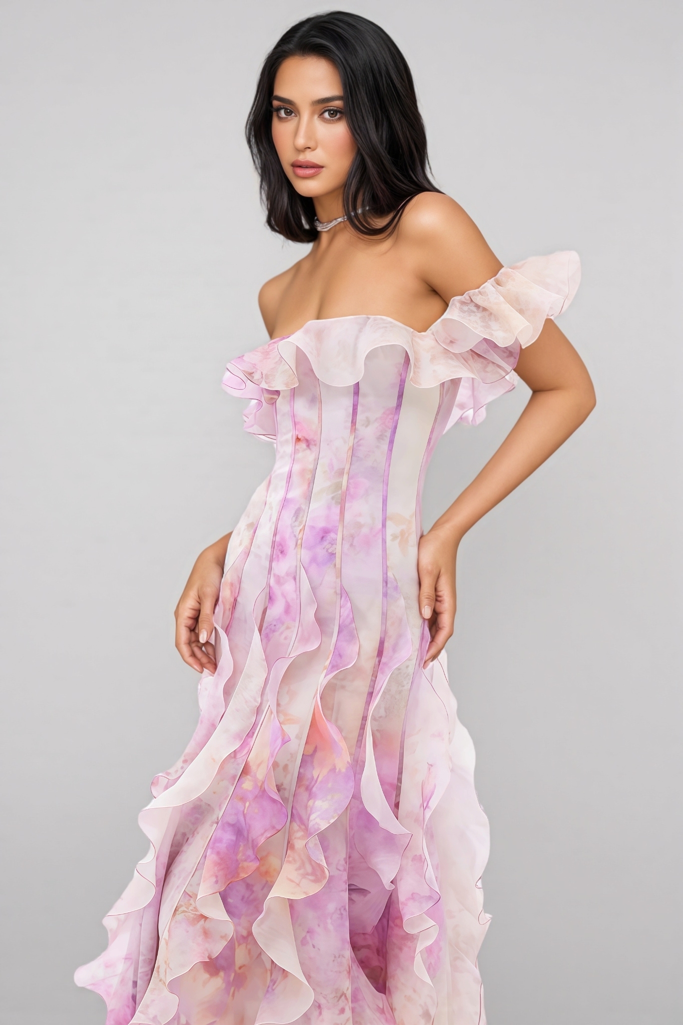 Lana Pink Floral Ruffled Maxi Dress